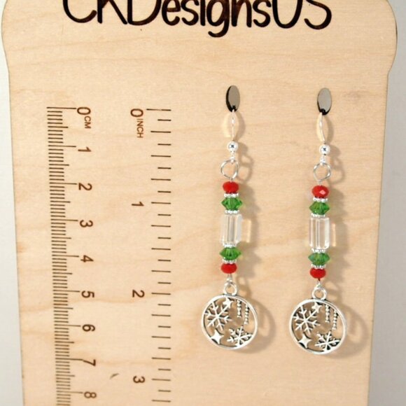 Snowflake Earrings Christmas Dangle Pierced or Clip-on Earrings Silver Earrings - Picture 3 of 7